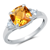 Cushion Cut Three Stone Ring in 10K Gold