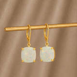 8mm  Gold Cushion Cut Dangler Earrings in 14k