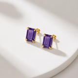 14K Gold Emerald-Cut Gemstone Stud Earrings