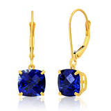 8mm  Gold Cushion Cut Dangler Earrings in 14k