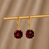 8mm  Gold Cushion Cut Dangler Earrings in 14k