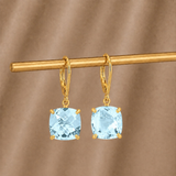8mm  Gold Cushion Cut Dangler Earrings in 14k