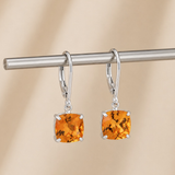 8mm  Gold Cushion Cut Dangler Earrings in 14k