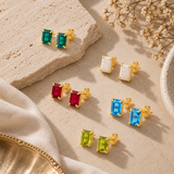 14K Gold Emerald-Cut Gemstone Stud Earrings