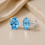 14K Gold Oval Gemstone Stud Earrings