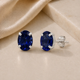 14K Gold Oval Gemstone Stud Earrings
