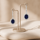 925 Sterling Silver Halo Sunburst Oval Dangle Earrings