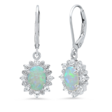 925 Sterling Silver Halo Sunburst Oval Dangle Earrings
