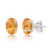 14K Gold Oval Gemstone Stud Earrings