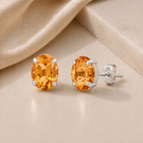 14K Gold Oval Gemstone Stud Earrings