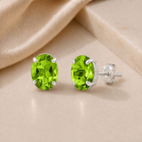 14K Gold Oval Gemstone Stud Earrings