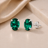 14K Gold Oval Gemstone Stud Earrings