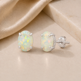 14K Gold Oval Gemstone Stud Earrings