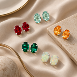 14K Gold Oval Gemstone Stud Earrings