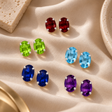 14K Gold Oval Gemstone Stud Earrings