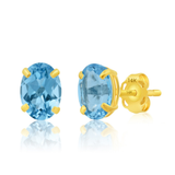 14K Gold Oval Gemstone Stud Earrings