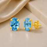 14K Gold Oval Gemstone Stud Earrings