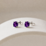 925 Sterling Silver Round Gemstone Stud Earrings