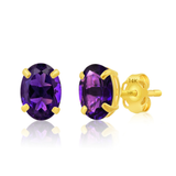 14K Gold Oval Gemstone Stud Earrings
