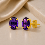 14K Gold Oval Gemstone Stud Earrings