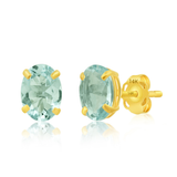 14K Gold Oval Gemstone Stud Earrings