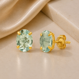 14K Gold Oval Gemstone Stud Earrings