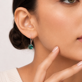 8mm  Gold Cushion Cut Dangler Earrings in 14k