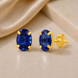 14K Gold Oval Gemstone Stud Earrings