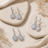 Sterling Silver CZ Halo Dangle Earrings