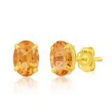 14K Gold Oval Gemstone Stud Earrings