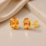 14K Gold Oval Gemstone Stud Earrings