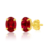 14K Gold Oval Gemstone Stud Earrings