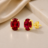 14K Gold Oval Gemstone Stud Earrings