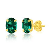 14K Gold Oval Gemstone Stud Earrings