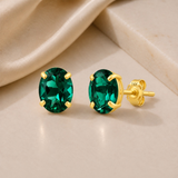 14K Gold Oval Gemstone Stud Earrings
