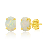 14K Gold Oval Gemstone Stud Earrings