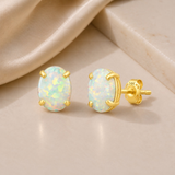 14K Gold Oval Gemstone Stud Earrings