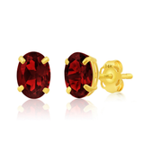 14K Gold Oval Gemstone Stud Earrings