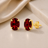 14K Gold Oval Gemstone Stud Earrings