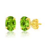 14K Gold Oval Gemstone Stud Earrings