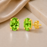 14K Gold Oval Gemstone Stud Earrings
