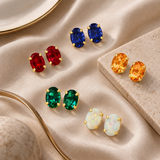 14K Gold Oval Gemstone Stud Earrings