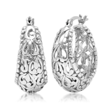 925 Sterling Silver Filigree Hoop Earrings