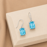 925 Sterling Silver Emerald-Cut Gemstone Dangle Earrings