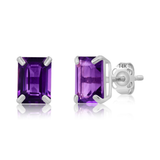 14K Gold Emerald-Cut Gemstone Stud Earrings