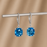 8mm  Gold Cushion Cut Dangler Earrings in 14k