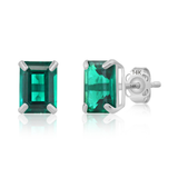 14K Gold Emerald-Cut Gemstone Stud Earrings