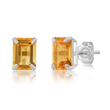14K Gold Emerald-Cut Gemstone Stud Earrings