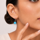 8mm  Gold Cushion Cut Dangler Earrings in 14k