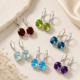 8mm  Gold Cushion Cut Dangler Earrings in 14k